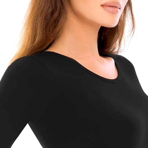Walifrey Crew Neck Long Sleeve Bodysuit for Women Soft Stretchy Basic Shirts Bodysuits Tops Black XL - Thumbnail 5