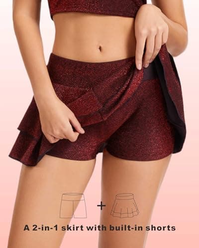 RanZZRan Y2K Women's Sparkly Glitter Ruffle Skort - Metallic Layered Mini Skirt with Shorts for Club, Party, Night Out & Rave - Thumbnail 3
