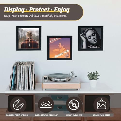 JJKLL Vinyl Record Display Frame Vintage Record Frames for The Wall Display Cover with Clear Acrylic Front Opening Idea Gift for Collectors - Thumbnail 2