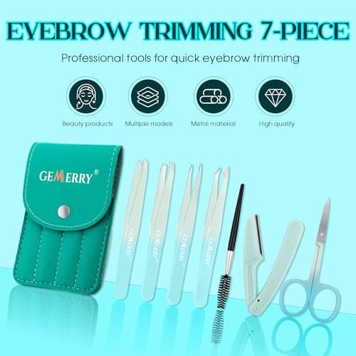 GEMERRY Eyebrow Tweezers Set, 7 Pcs Lash Tweezers for Women, Precision Tweezer for Eyebrows with Curved Scissors and Eyebrow Razor and Lashes Brush for Ingrown Hair Stainless Steel Eyelash Tweezers - Thumbnail 3