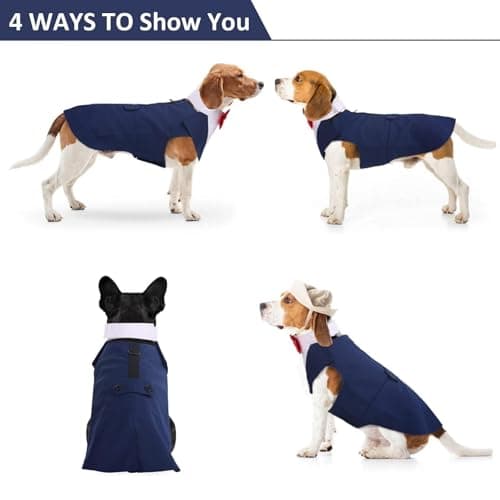 DORA BRIDAL Dog Tuxedo for Medium Dogs, Dog Suit and Bowtie, Formal Dogs Wedding Outfit, Pet Tuxedo and Bandana Set Valentines Birthday Costumes for French Bulldog, Pomeranian, Dachshund, Blue, M - Thumbnail 3