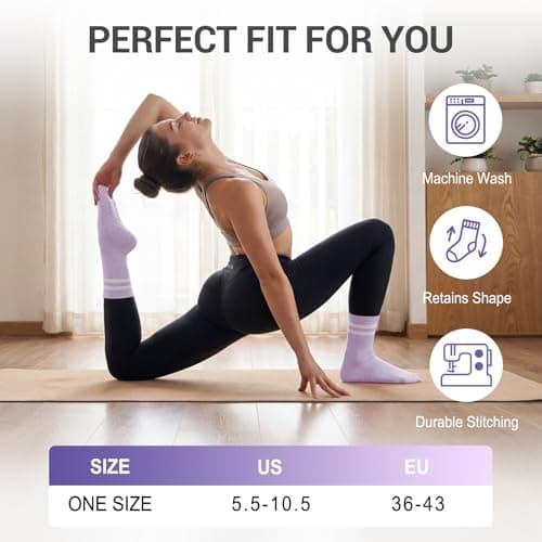 4 Pack Pilates Crew Grip Socks for Women Non Slip Sticky Grippers Yoga Barre Slipper for Hospital Maternity Elderly Home Floor Reformer Ballet Dance Studio Athletic Thick Cotton - Thumbnail 4