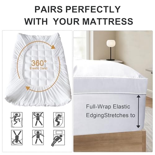 3 inch Mattress Topper King Size Pillow Top - Extra Thick Padded Mattress Pad & Protector, Breathable Fitted Deep Pocket 8-21, Ultra Soft & Supportive 1100GMS - Thumbnail 4