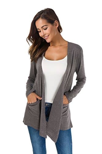 TownCat Womens Lightweight Cardigans Long Sleeve Open Front Casual Cardigan with Pockets (Gray, L) - Thumbnail 2