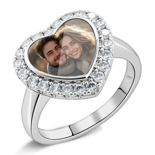 Hejvhb Personalized Photo Ring - Square/Heart Picture Ring Memory Gift for Women family Couple Friends Mother's Day Birthday Christmas Anniversary - Image 1
