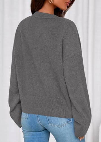 KIRUNDO Cardigan Sweaters for Women 2026 Fall Oversized Puff Long Sleeve Button Up Casual Spring Chunky Vacation Outfits(Grey, Small) - Thumbnail 2