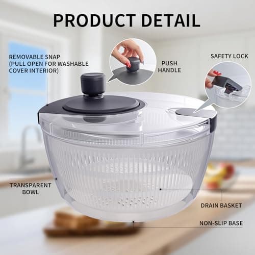 Salad Spinner Large, Fruit Washing Bowl with Strainer, Quick and Easy Use Lettuce Spinner, Fruits and Vegetables Washer, Lettuce Salad Dryer, Kitchen Essentials (4L/4.23Qt) - Thumbnail 3