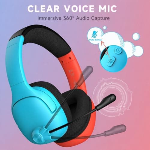 AOC Wireless Gaming Headset for Nintendo Switch 2/OLED/Lite, Wireless Gaming Headphones with Mic, 3.5mm Stereo, Noise Cancelling Mic, Lightweight On-Ear for PS5, PC, Fortnite (Red/Blue) - Thumbnail 2