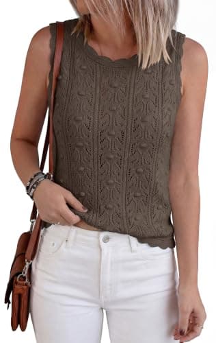 BTFBM Crochet Tank Tops for Women Hollow Out Sleeveless Loose Sweater Vest Top Summer Spring 2026 Beach Vacation Clothes(Brown, Large) - Thumbnail 5