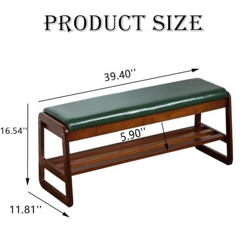 latifolia Solid Wood Bench, Entryway Shoe Bench with Cushion, Flip-Open Storage Compartment, 2-Tier Shoe Organizer(Green,39.70''L) - Thumbnail 3