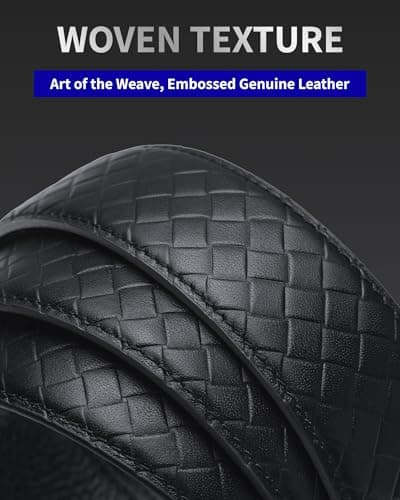 VANNANBA Men's Ratchet Belt 1 3/8", Woven-Texture Pattern, Pin-Look Buckle Genuine Leather Belts for Dress Pants Jeans - Thumbnail 4