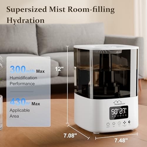 Azaeahom Smart Humidifiers for Bedroom, Top Fill 4L Cool Mist Air Humidifier for Large Room, Essential Oil Diffuser App Control, Fast Symptom Relief, Nightlight, 12H Quiet Runtime for Baby, Plant - Thumbnail 3