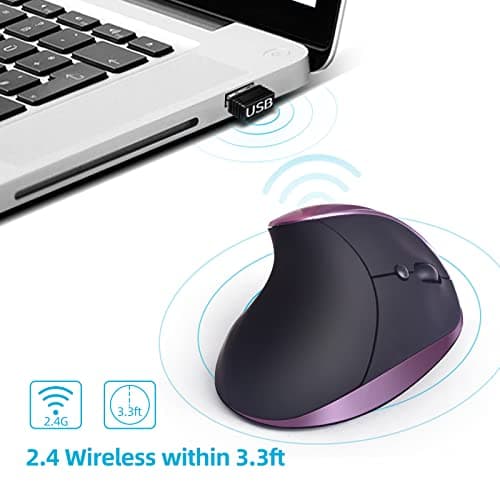 Woddlffy Ergonomic Mouse Wireless,Vertical Mouse with Silent Click Right Handed Small Mouses with 6 Buttons 1000/1200/1600 for Laptop,Desktop,PC, MacBook（Purple AA） - Thumbnail 4