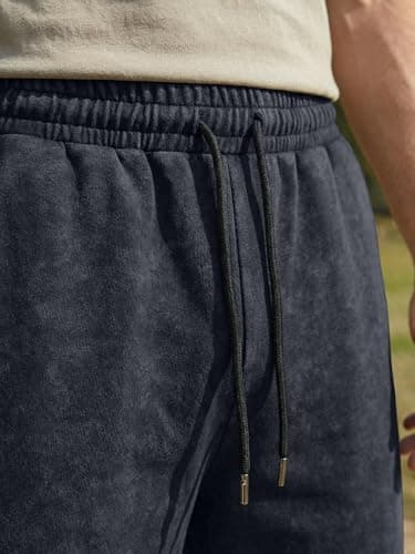 JMIERR 2026 Men's Casual Shorts Comfy Acid Washed Cotton Wide Leg Relaxed Fit Elastic Waist Drawstring Summer Beach Vacation Lounge Shorts, Dark Grey, 3X-Large - Thumbnail 5