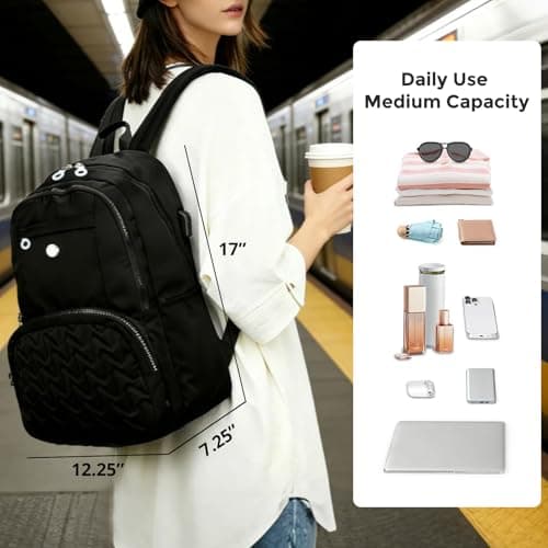 Swissdigital Design Backpack for Women, 15.6 inch Laptop College Black Medium Simple Modern Backpacks for School with USB Charging Port for Womens Girls | SD1711-01 - Thumbnail 5