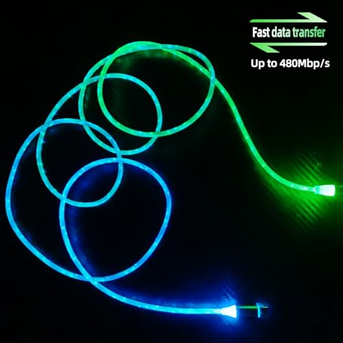 ULIKTO 6.6ft/2m Type C Cable Nylon Braid Led Light Up Charger Cord 66W 5A QC3.0 Visible RGB Color Changing USB A to USB C Fast Charger Data Sync Cord for Samsung Galaxy S21/S20 S10/S9/Note 20/10/9/8 - Thumbnail 5