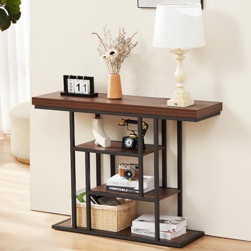HABUTAY 42 Inch Industrial Entryway Table with 4-Tier Storage Shelves,Sofa Table for Living Room, Narrow Console Table for Hallway, Foyer, Front Door, Accent Furniture with Metal Frame，Rustic Brown - Thumbnail 4