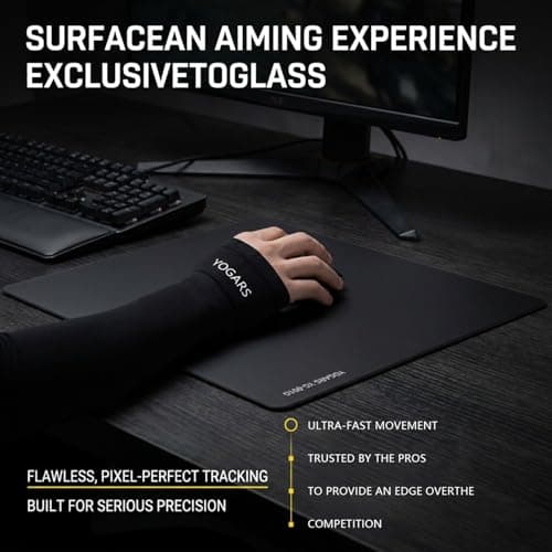 YOGARS Glass Gaming Mouse Pad, 19.7"x15.7" Large Glass Hard Mousepad for Esports, Ultra-Smooth Micro-Etched Surface Speed & Control, with Anti-Slip Base, Easy Clean Scratch Resistant (Black) - Thumbnail 5