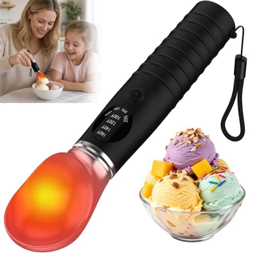Heated Ice Cream Scoop Rechargeable, Electric Ice Cream Scooper with 4 Temp Modes & LED Display, Heats up to 160°F for Rock-Hard Ice Cream, IPX7 Waterproof Kitchen Gadget for Seniors & Kids (Black) - Image 1