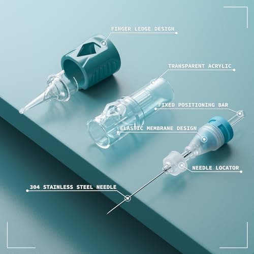 50Pcs Tattoo Cartridge Needles Assorted Mixed Size #10 Round Liner 3RL 5RL 7RL 9RL 11RL with Membrane Tattoo Needles Professional Disposable - Thumbnail 3