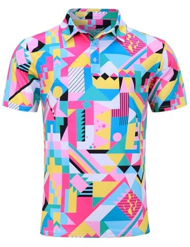 uideazone Men's Polo Shirts Athletic Fit Golf Shirt Summer Sports Moisture Wicking Performance 3D Print Colorful Geometry Short Sleeve - Image 1