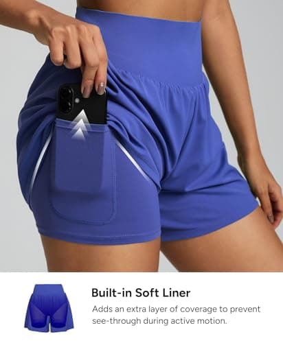 BRXL 3.5" Women's Athletic Running Shorts 2 in 1 High Waisted Pockets Workout Gym Sport Shorts BrxlAero Blue - Thumbnail 4