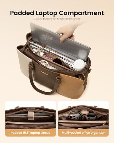 LOVEVOOK Laptop Bag for Women, 15.6 Inch Waterproof Vintage PU Leather Large Tote Bag with Wristlet, Professional Work Tote for Teacher,Office, Daily - Thumbnail 5