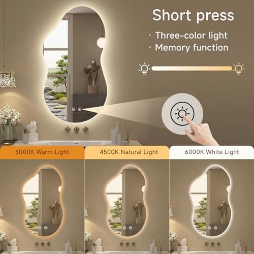 potijo Irregular Backlit Mirror with Lights 20"x36" Asymmetrical Cloud Mirror Led Bathroom Vanity Mirror for Wall Abstract (Horizontal/Vertical) - Thumbnail 5