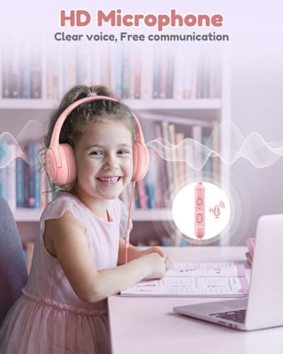 Kids Headphones with Microphone Foldable Stereo Tangle-Free 3.5mm Jack Wired Cord On-Ear Headset for Children/Teens/Boys/Girls/Smartphones/School/Kindle/Airplane Travel/Plane/Tablet (Pink) - Thumbnail 4