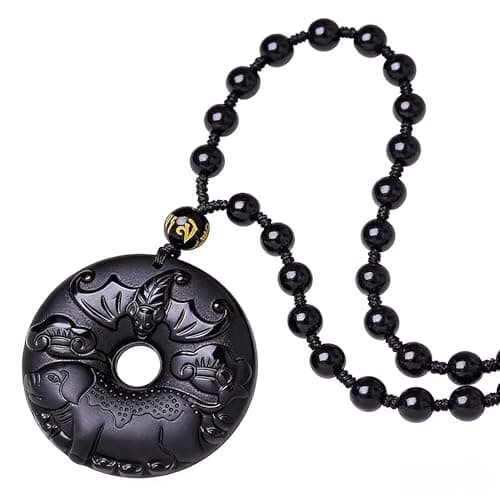 FUDIDU Pig Circle Black Obsidian Pendant Necklace for Men Women, Amulet Bead Chain, Hand-Carved Peace Buckle Lucky Talisman, Spiritual Natural Gemstone Handmade Healing Crystal Jewelry Dainty Gift - Image 1