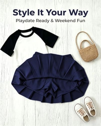 Girl Pleated Skort High Waisted Tennis Skirts School Girls Navy Blue Skirt - Thumbnail 5