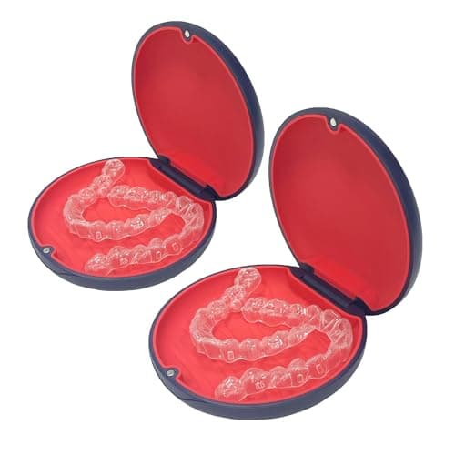 Maoerdental 2PCS Retainer Case Compatible with Invisalign,Cute Slim Aligner Case,Customized Magnetic Closure Orthodontic Retainer Cases (2 Pack Dark Blue + Red Silicone)