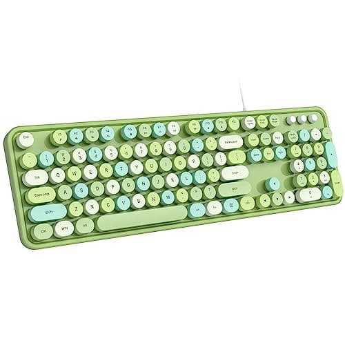Dilter Wired Keyboard, 104 Keys Full-Sized Typewriter Keyboards, USB Plug Play Office Keyboard with Number Pad, Caps Indicators, Foldable Stands for Windows, PC, Laptop, Desktop (Green Colorful) - Image 1