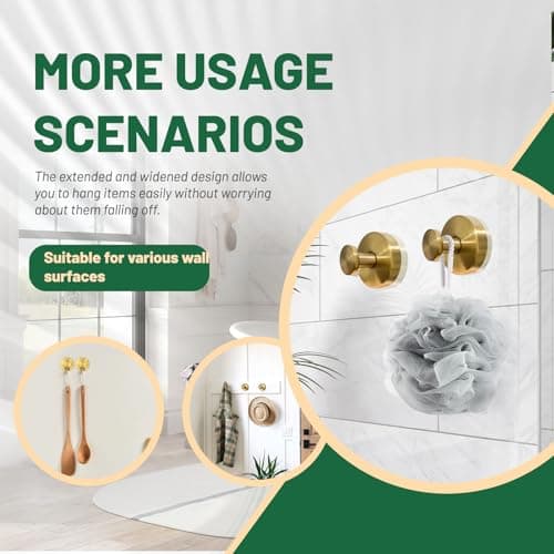 Xikelooy Suction Cup Hooks, Suction Cup Hooks for Shower,Removable Towel Hooks for Bathroom Window Glass Door Wall, Bath Robe Looafh Wreath Hook for Hanging (Gold) - Thumbnail 4