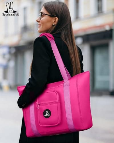 Sports Rabbit Extra Large Neoprene Lunch Bags for Women – 2-in-1 Insulated Tote with 15.6" Laptop Sleeve – Fashionable, Washable Leakproof Cooler Purse & Ideal Gift for Nurses, Teachers (Rose Red) - Thumbnail 6