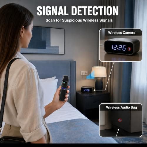 CHIRSMIP Hidden Camera Detector, Compact Camera Finder, RF Bug Detector, Magnetic Tracker Finder, Portable Bug Sweeper for Listening Devices, Hotels, Vehicles, Offices, Fitting Rooms and Travel - Thumbnail 3