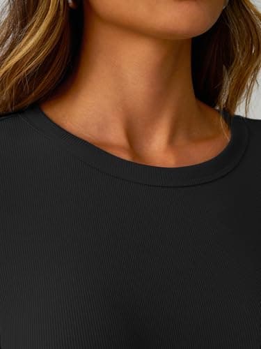 GKBK Womens Long Sleeve Ribbed Tops Slim Fitted Tight Basic T-Shirts Crewneck Layering Lightweight Fall Sweaters 2026 Fashion Outfits Black - Thumbnail 5