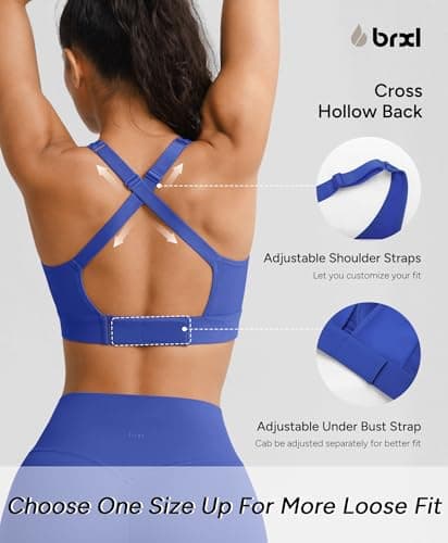 BRXL Front Zipper Sports Bras for Women Sewn in Pads Molded Cup Sports Bra Adjustable Straps Sport Bras Blue XL - Thumbnail 3