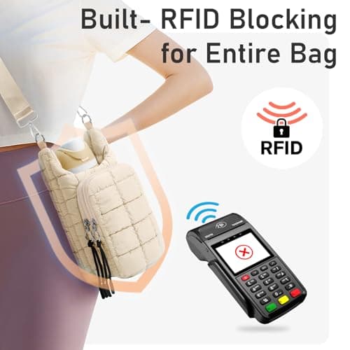 WOOMADA Water Bottle Holder RFID Crossbody Bag for Women, Ideal for Walking, Hiking, Cycling(beige) - Thumbnail 4