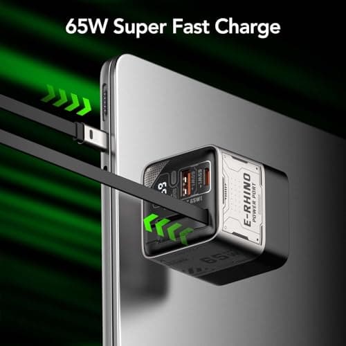 MFish 65W GaN Fast Charger with Built‑in 2.6ft Retractable USB‑C Cable, USB‑C & USB‑A Wall Charger for iPhone, iPad, MacBook, Samsung Galaxy & More (Space Silver) - Thumbnail 2