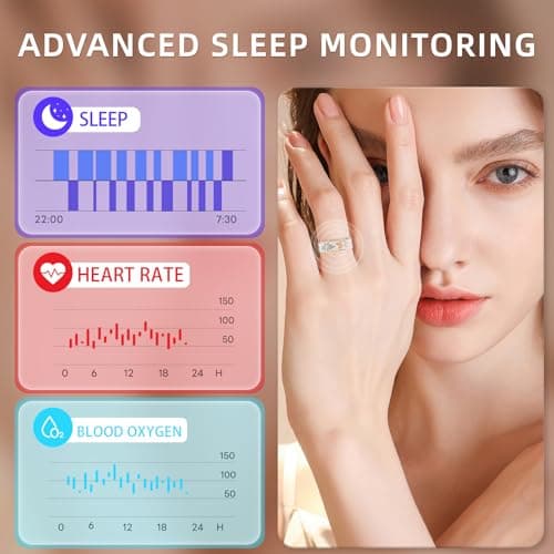 Smart Ring Health Tracker, for men and women, equipped with heart rate monitor, sleep tracker, 8 exercise modes, step counter, 5-7 days battery life, no subscription fee, IP68 waterproof R18 (10) - Thumbnail 2
