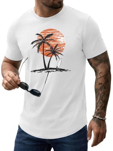 Comdecevis Men's Graphic T-Shirts Casual Cotton Short Sleeve Vintage Tees Mens Clothes for Beach Tropical White 3XL - Image 1
