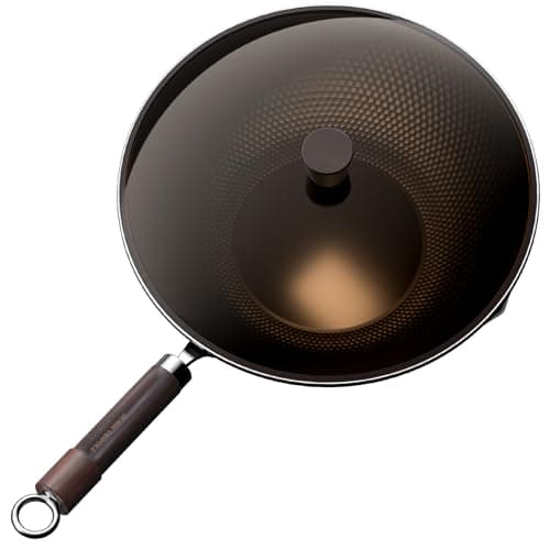 Armorbear Carbon Steel Wok Pan, Tripole Nitrided Pre-Seasoned Flat Bottom Woks & Stir-Fry Pans Nonstick, Chinese Wok with Glass Lid for All Stovetops, Gift for Chef - 11.8 Inch - Image 1