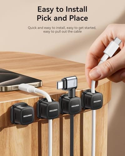 8 Pack Magnetic Cable Clips, Rocoren Under Desk Cord Holder Cable Management-1s Lock, Adhesive Cord Cable Clip Wire Holder Keeper Organizer for Phone Car Home Office Desk Wall Desktop Nightstand - Thumbnail 6