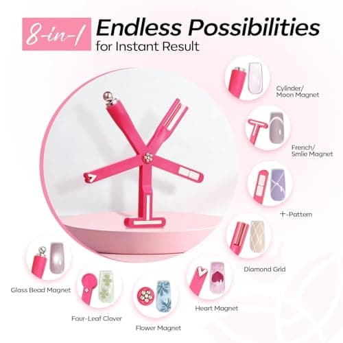 Modelones Cat Eye Gel Polish Nail Magnet, 8-in-1 Cat Eye Magnet Tool for Gel Nails Strong Magnetic Nail Art Wand with Steel Ball, Glass Bead& French Tip&Clover Cateye Multi-Effect Magnets DIY Salon - Thumbnail 5