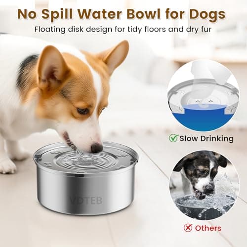 VDTEB Dog Water Bowl 3L/101oz Stainless Steel No Spill Water Bowl for Dogs Spill Proof Slow Drinking Dog Water Feeder with Anti-Slip for Medium to Large Messy Drinkers - Thumbnail 2