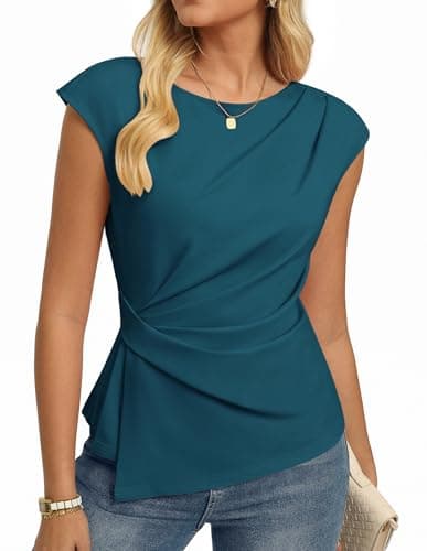 GRACE KARIN Womens 2026 Summer Short Sleeve Tops, Dressy Casual Peplum Shirts Outfit, Tunic Blouses Trendy Fashion Clothes Peacock Blue S - Image 1