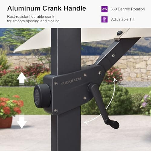 PURPLE LEAF 9' X 11.5' Patio Cantilever Umbrella Outdoor Rectangle Adjustable Offset Umbrellas with 360-degree Rotation and 8 Heavy Duty Metal Ribs for Garden Deck Pool Beige - Thumbnail 3