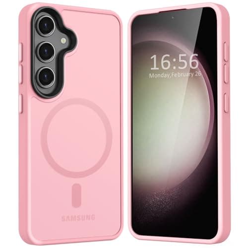 TISOOG Strong Magnetic for Galaxy S24 Case, [Compatible with Magsafe] [Military Grade Drop Tested] Protective Translucent Matte Slim Case for S24 Case 6.2 inch,Pink - Image 1