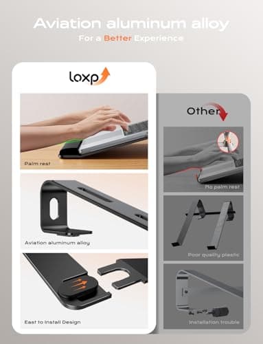 LOXP Laptop Stand for Desk, Metal Laptop Stand with Wrist Support, Ergonomic Detachable Laptop Riser, Aluminum Lectern, Computer Stand for MacBook Air Pro, HP, Dell, XPS, HP (10-17") Laptops - Black - Thumbnail 2